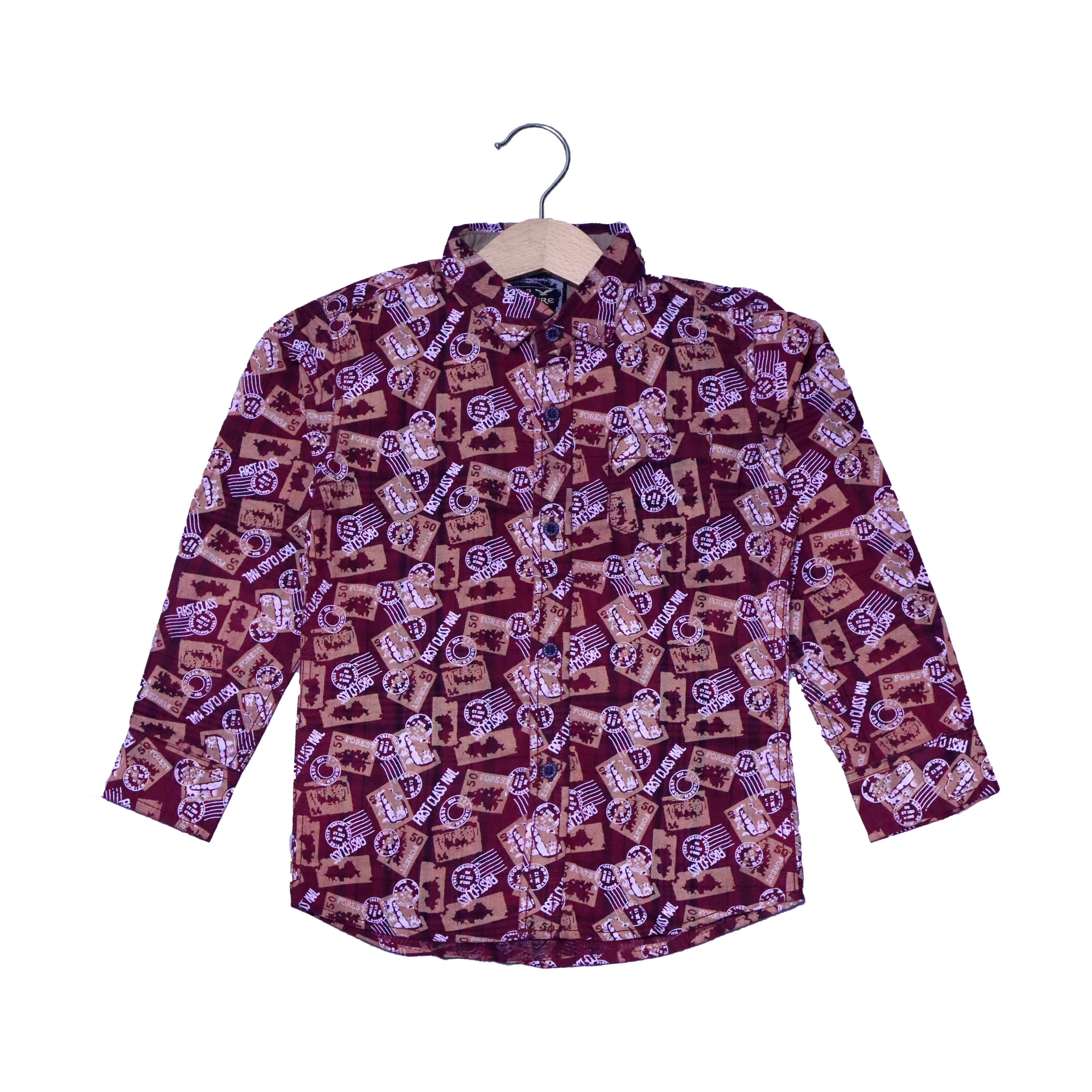MAROON FIRST CLASS PRINT FULL SLEEVES SINGLE POCKET SHIRT Main image