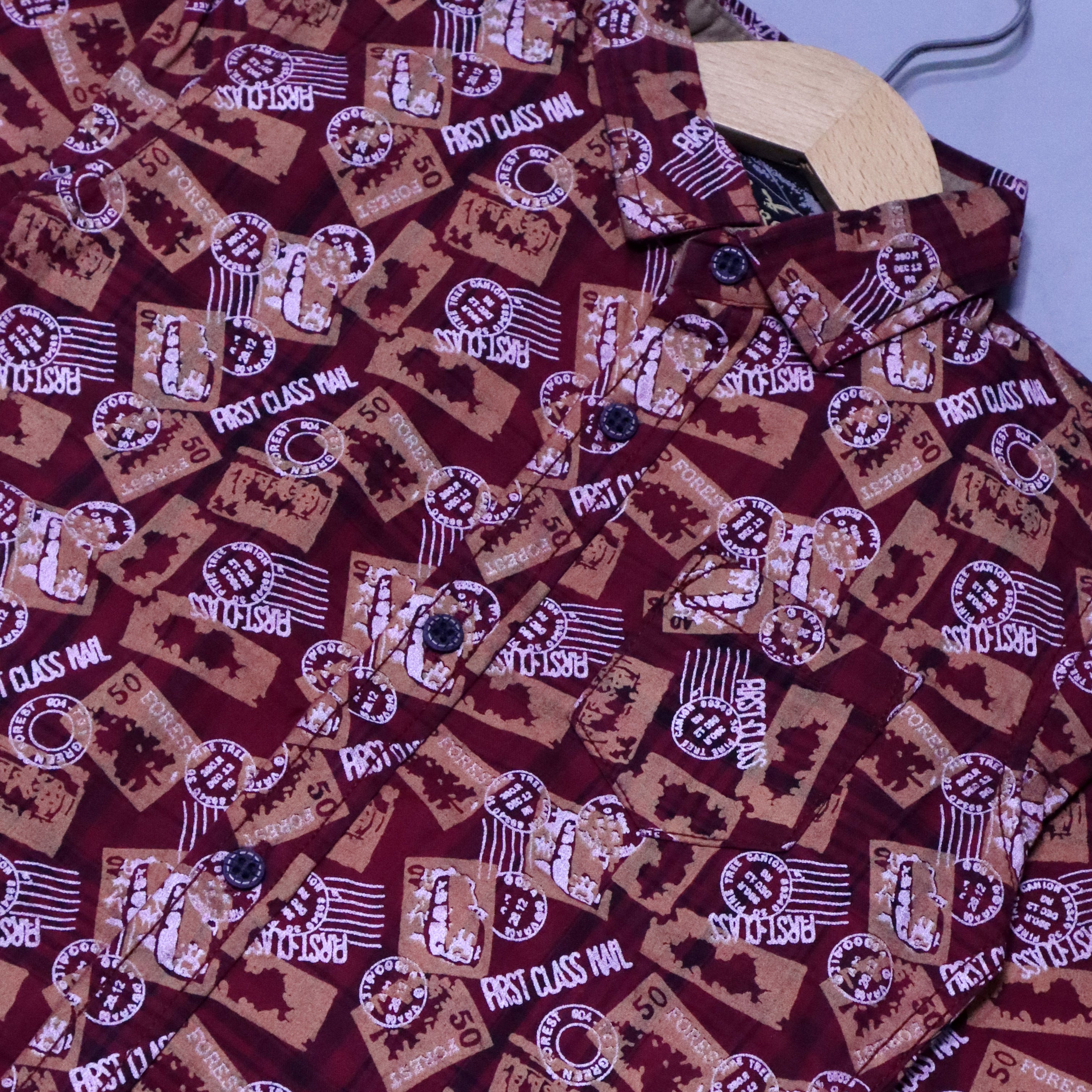 MAROON FIRST CLASS PRINT FULL SLEEVES SINGLE POCKET SHIRT Secondary image