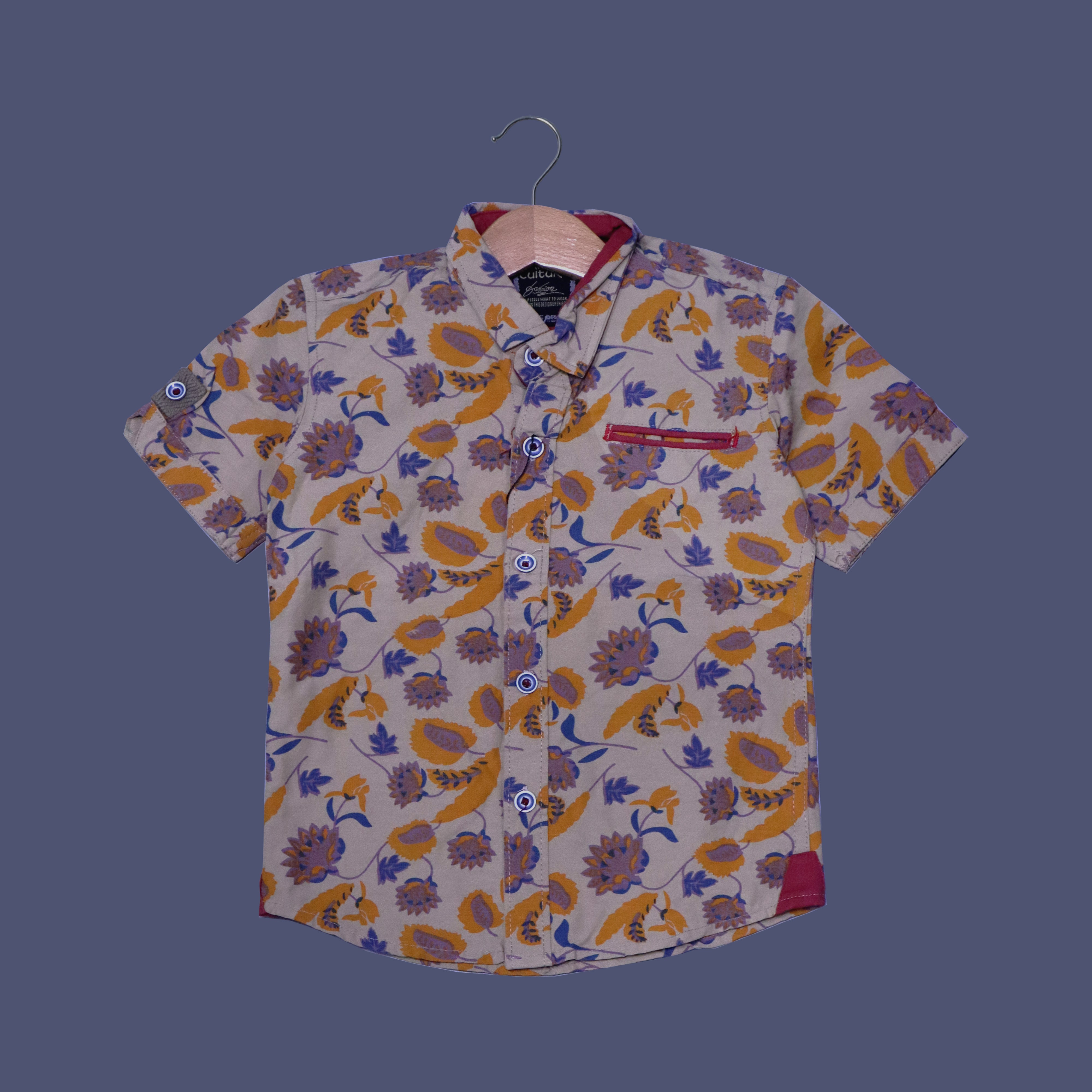 CREAM LIGHT LEAVES PRINT HALF SLEEVES SHIRT FOR BOYS Main image