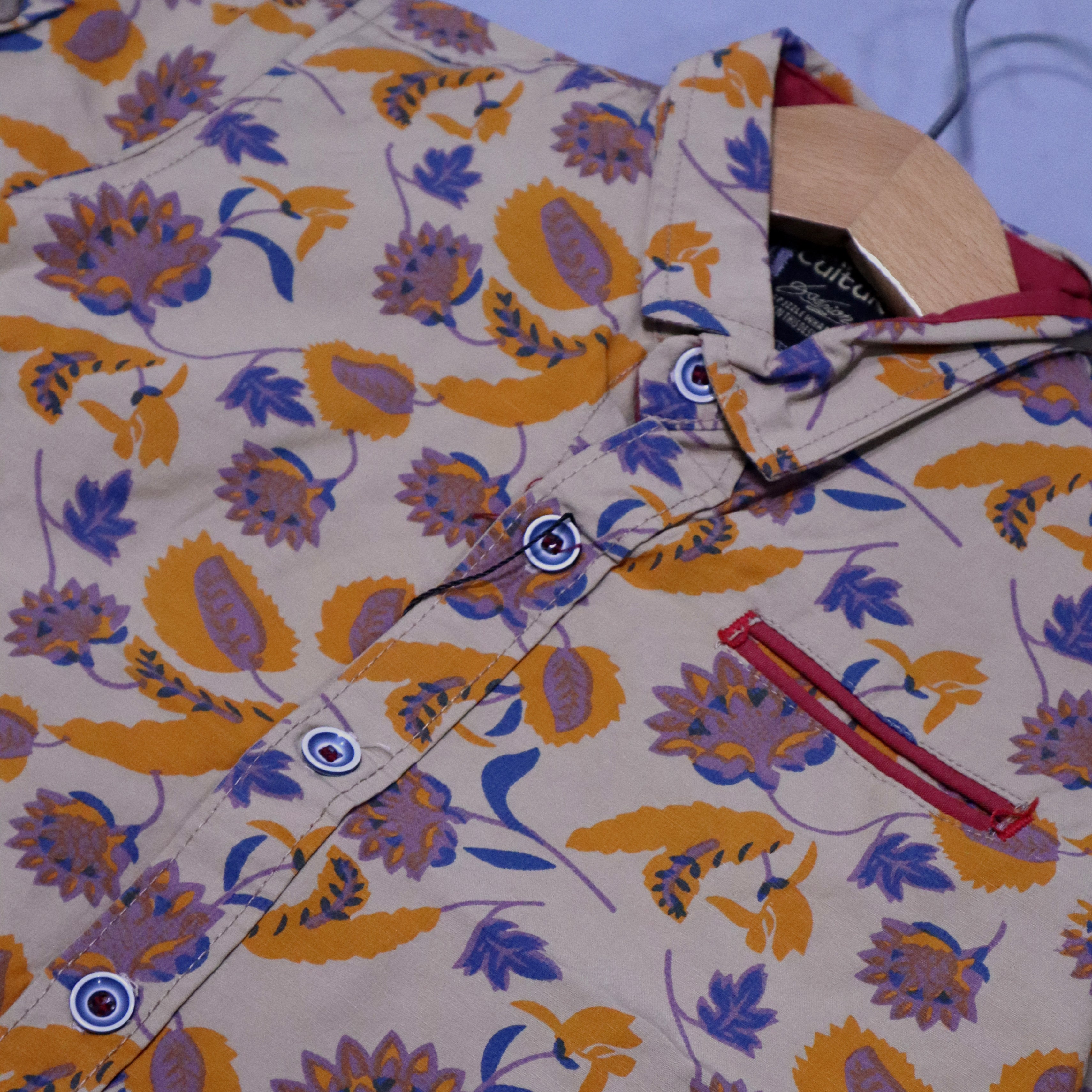 CREAM LIGHT LEAVES PRINT HALF SLEEVES SHIRT FOR BOYS Secondary image