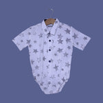 Load image into Gallery viewer, WHITE COTTON FABRIC STARS PRINT WITH COLLAR ROMPER
