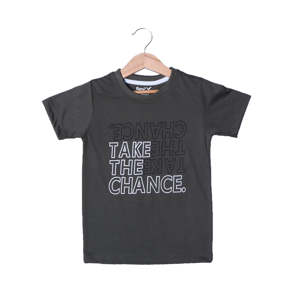 DARK GREEN TAKE THE CHANCE PRINTED T-SHIRT FOR BOYS