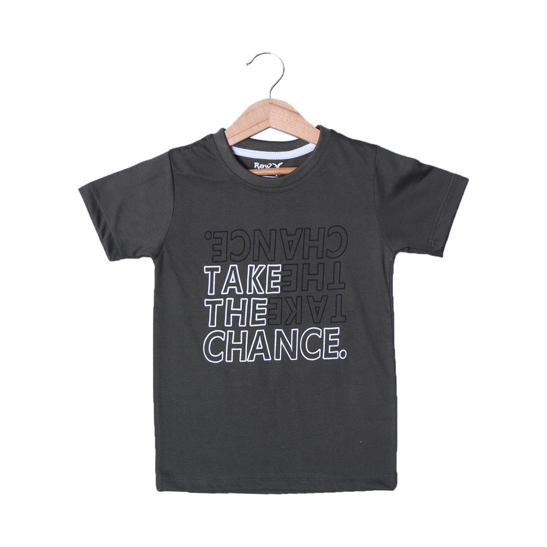 DARK GREEN TAKE THE CHANCE PRINTED T-SHIRT FOR BOYS