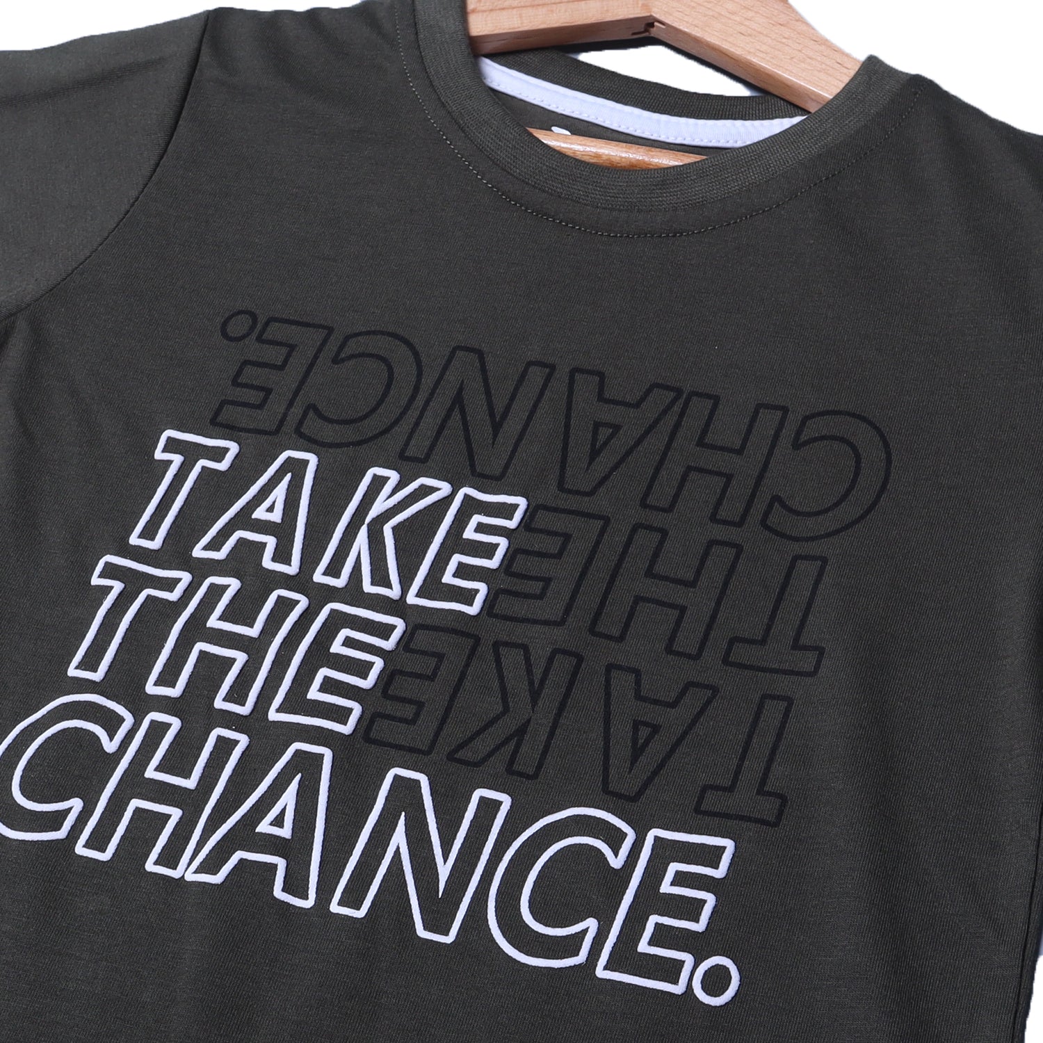 DARK GREEN TAKE THE CHANCE PRINTED T-SHIRT FOR BOYS