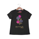 BOTTLE GREEN NET FLOWERS PRINTED T-SHIRT TOP FOR GIRLS