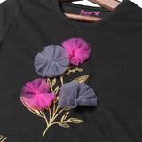 BOTTLE GREEN NET FLOWERS PRINTED T-SHIRT TOP FOR GIRLS