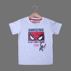 ASH WHITE AMAZING FACE SPIDER-MAN PRINTED HALF SLEEVES T-SHIRT