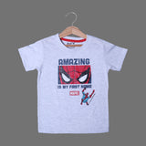 ASH WHITE AMAZING FACE SPIDER-MAN PRINTED HALF SLEEVES T-SHIRT