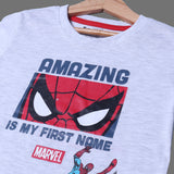 ASH WHITE AMAZING FACE SPIDER-MAN PRINTED HALF SLEEVES T-SHIRT