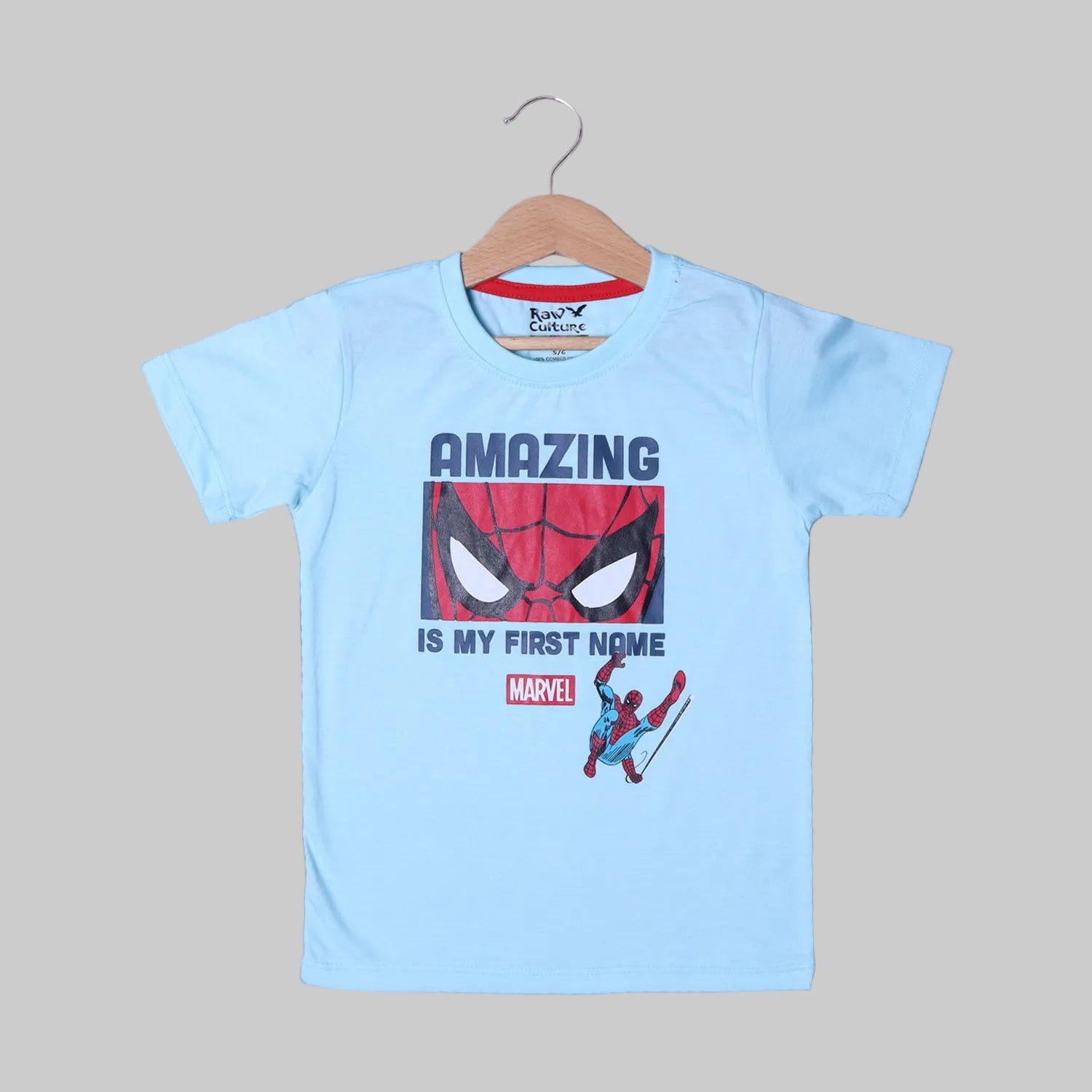 SKY BLUE AMAZING FACE SPIDER-MAN PRINTED HALF SLEEVES T-SHIRT Secondary image
