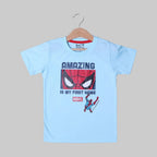 SKY BLUE AMAZING FACE SPIDER-MAN PRINTED HALF SLEEVES T-SHIRT