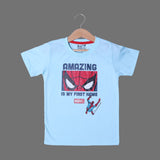 SKY BLUE AMAZING FACE SPIDER-MAN PRINTED HALF SLEEVES T-SHIRT