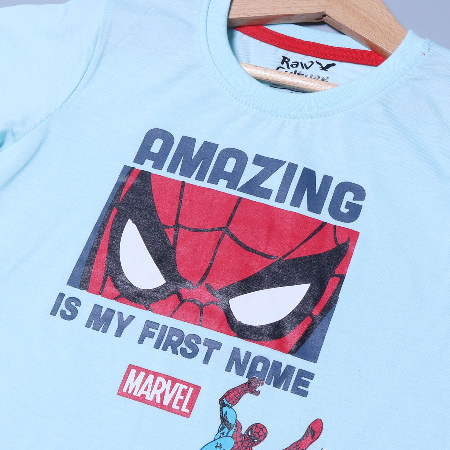 SKY BLUE AMAZING FACE SPIDER-MAN PRINTED HALF SLEEVES T-SHIRT