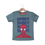 LIGHT GREEN SPIDEY PRINTED HALF SLEEVES T-SHIRT