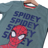 LIGHT GREEN SPIDEY PRINTED HALF SLEEVES T-SHIRT