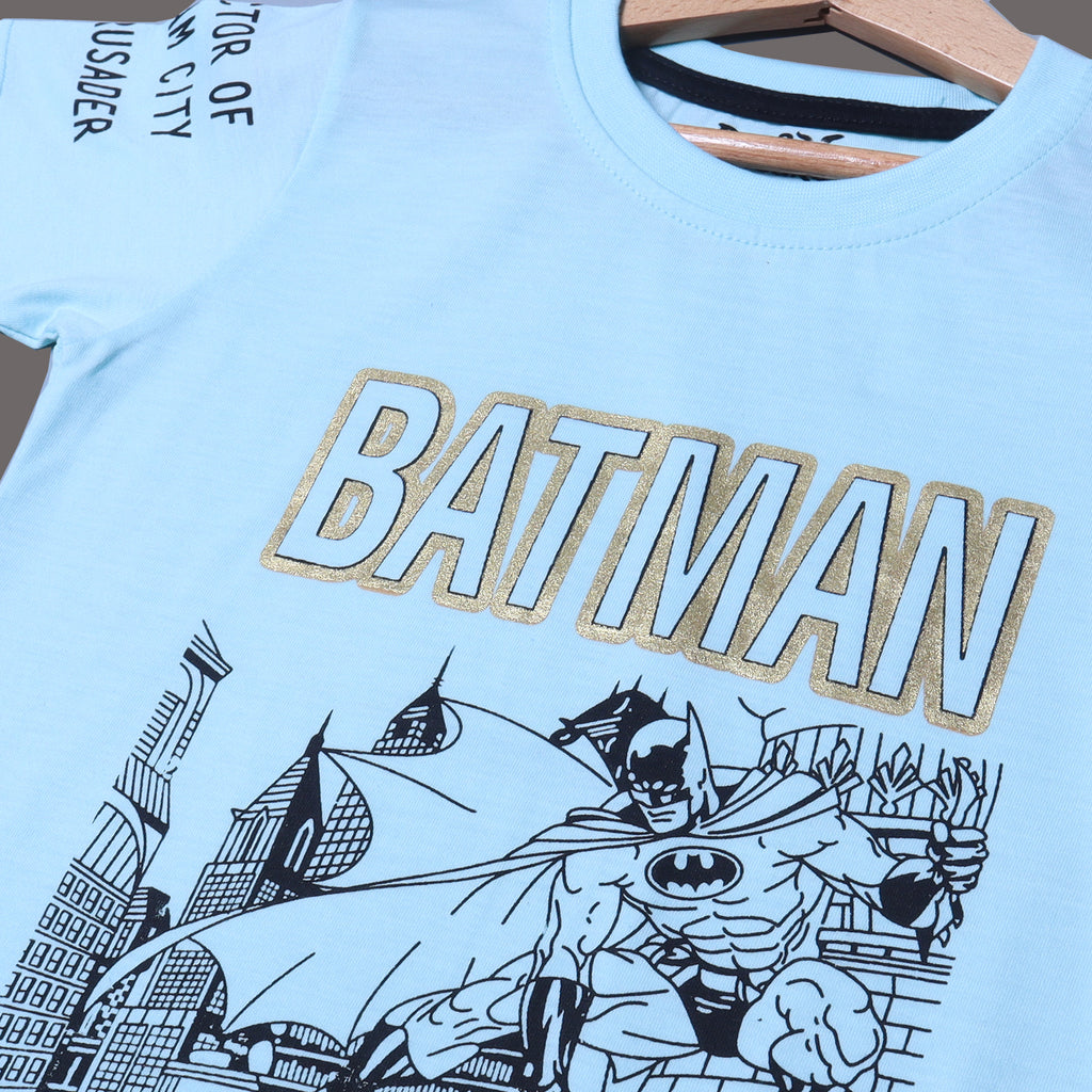 SKY BLUE BAT-MAN PRINTED HALF SLEEVES T-SHIRT