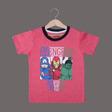 WATERMELON RED SUPER HEROES PRINTED HALF SLEEVES T-SHIRT
