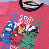 WATERMELON RED SUPER HEROES PRINTED HALF SLEEVES T-SHIRT