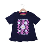 Load image into Gallery viewer, NAVY BLUE BE COOL BE KIND FLOWERS PRINTED T-SHIRT TOP FOR GIRLS
