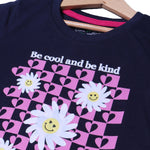 Load image into Gallery viewer, NAVY BLUE BE COOL BE KIND FLOWERS PRINTED T-SHIRT TOP FOR GIRLS
