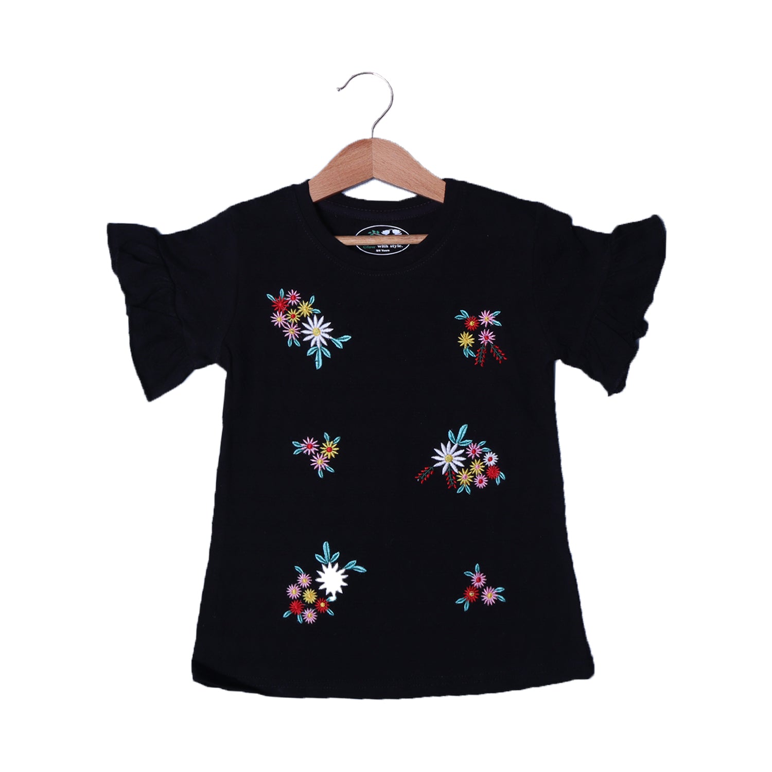 BLACK FLOWERS EMBROIDERED T-SHIRT TOP FOR GIRLS Secondary image