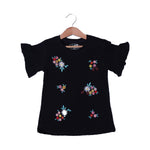 Load image into Gallery viewer, BLACK FLOWERS EMBROIDERED T-SHIRT TOP FOR GIRLS
