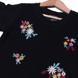 BLACK FLOWERS EMBROIDERED T-SHIRT TOP FOR GIRLS