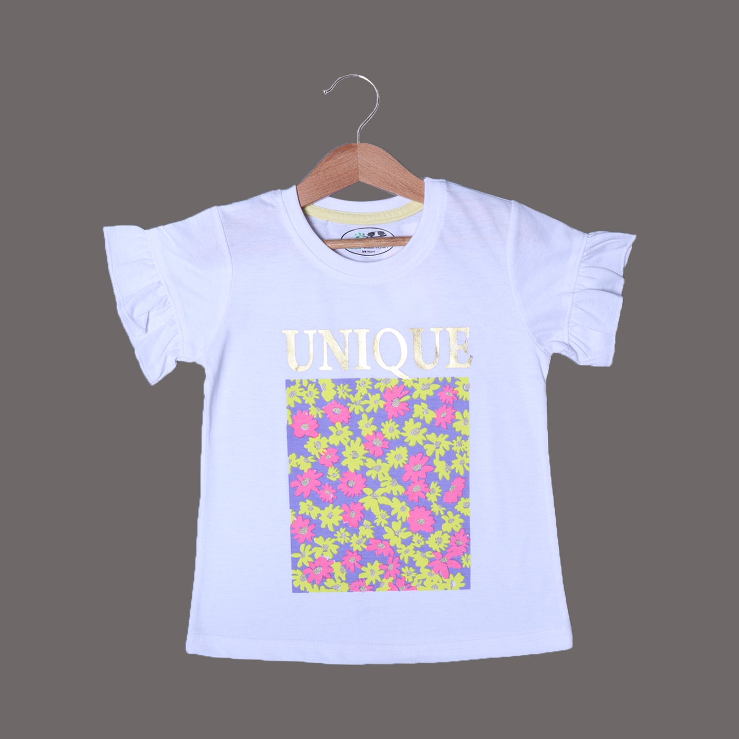 WHITE UNIQUE FLOWERS PRINTED T-SHIRT TOP FOR GIRLS Secondary image