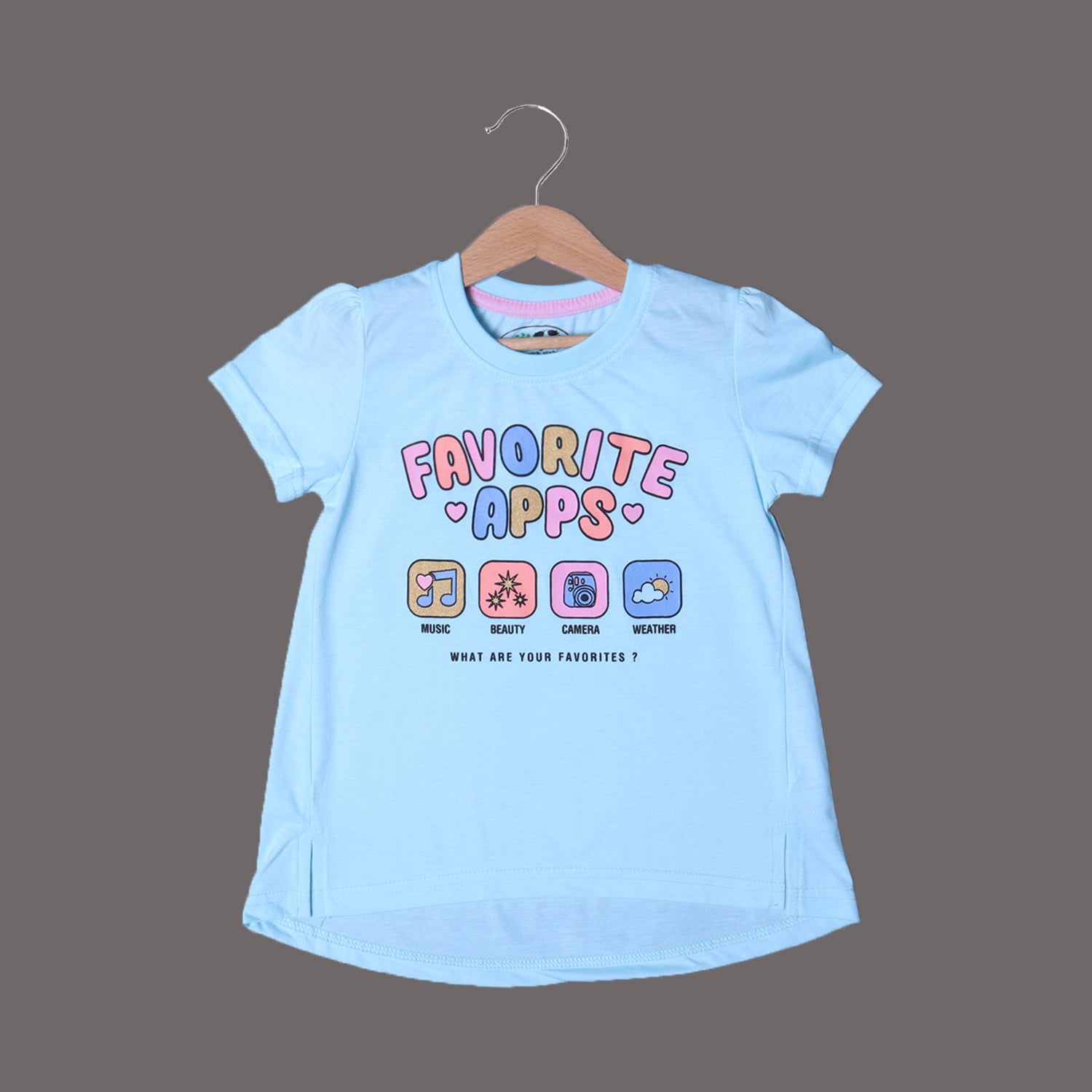SKY BLUE FAVORITE APPS PRINTED T-SHIRT TOP FOR GIRLS Secondary image