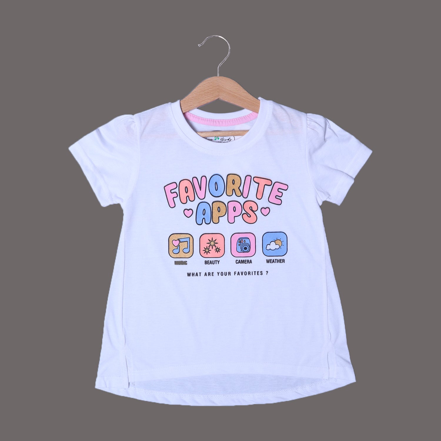 WHITE FAVORITE APPS PRINTED T-SHIRT TOP FOR GIRLS Secondary image