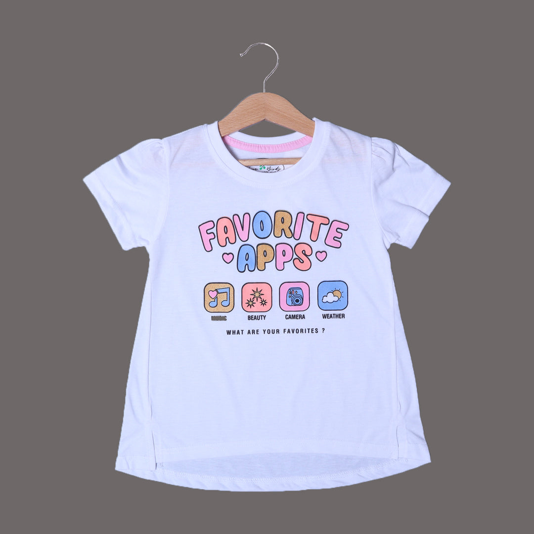 WHITE FAVORITE APPS PRINTED T-SHIRT TOP FOR GIRLS