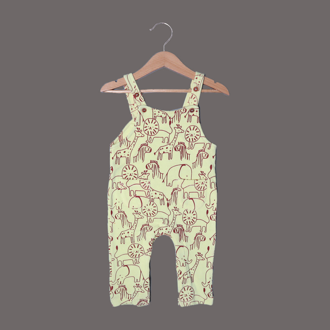 YELLOW ANIMALS PRINTED COTTON TERRY FABRIC DUNAGREE