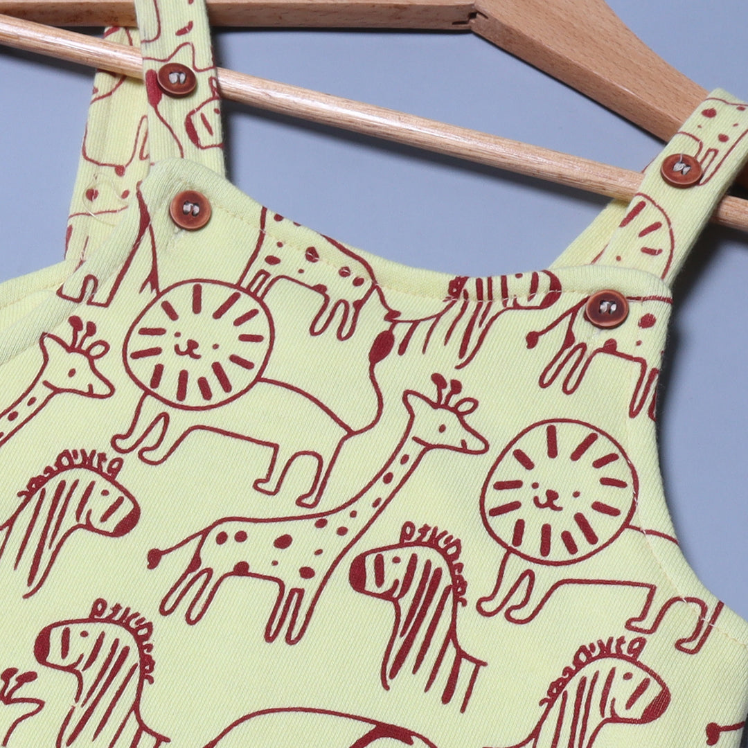 YELLOW ANIMALS PRINTED COTTON TERRY FABRIC DUNAGREE