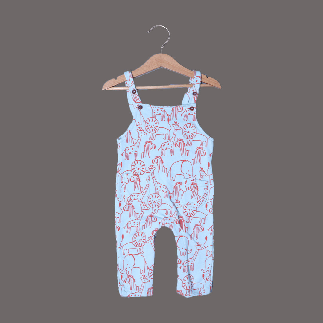 SKY BLUE ANIMALS PRINTED COTTON TERRY FABRIC DUNAGREE