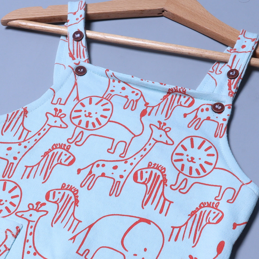 SKY BLUE ANIMALS PRINTED COTTON TERRY FABRIC DUNAGREE