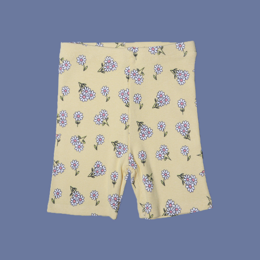 YELLOW FLOWERS PRINT RIBBED FABRIC 3 QUARTER PAJAMA TROUSER Main image