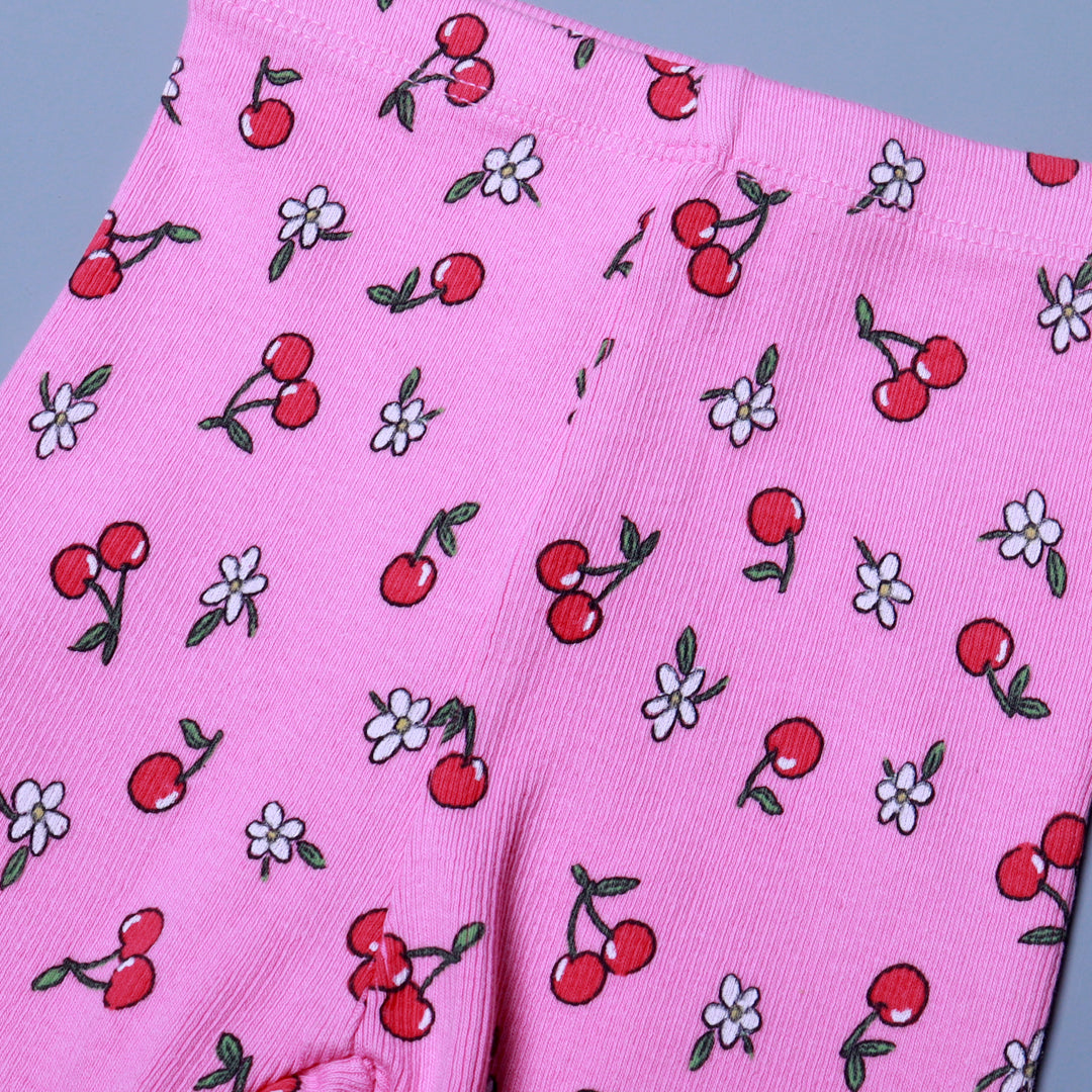 BLUSH PINK CHERRY PRINT RIBBED FABRIC 3 QUARTER PAJAMA TROUSER Secondary image