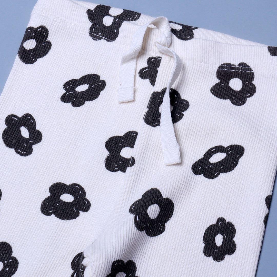 WHITE WITH BLACK FLOWER PRINT RIBBED FABRIC PAJAMA TROUSER Secondary image