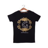 BLACK "GORGEOUS" PRINTED HALF SLEEVES T-SHIRT FOR WOMEN