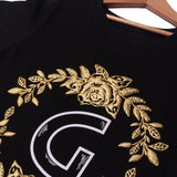 BLACK "GORGEOUS" PRINTED HALF SLEEVES T-SHIRT FOR WOMEN