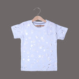WHITE WITH SILVER STARS & FACES PRINTED T-SHIRT TOP FOR GIRLS