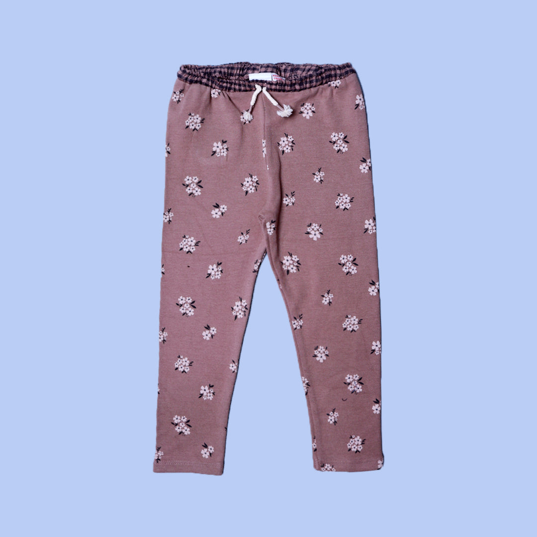 BROWN FLOWERS PRINT WITH POCKET RIBBED FABRIC PAJAMA TROUSER Secondary image