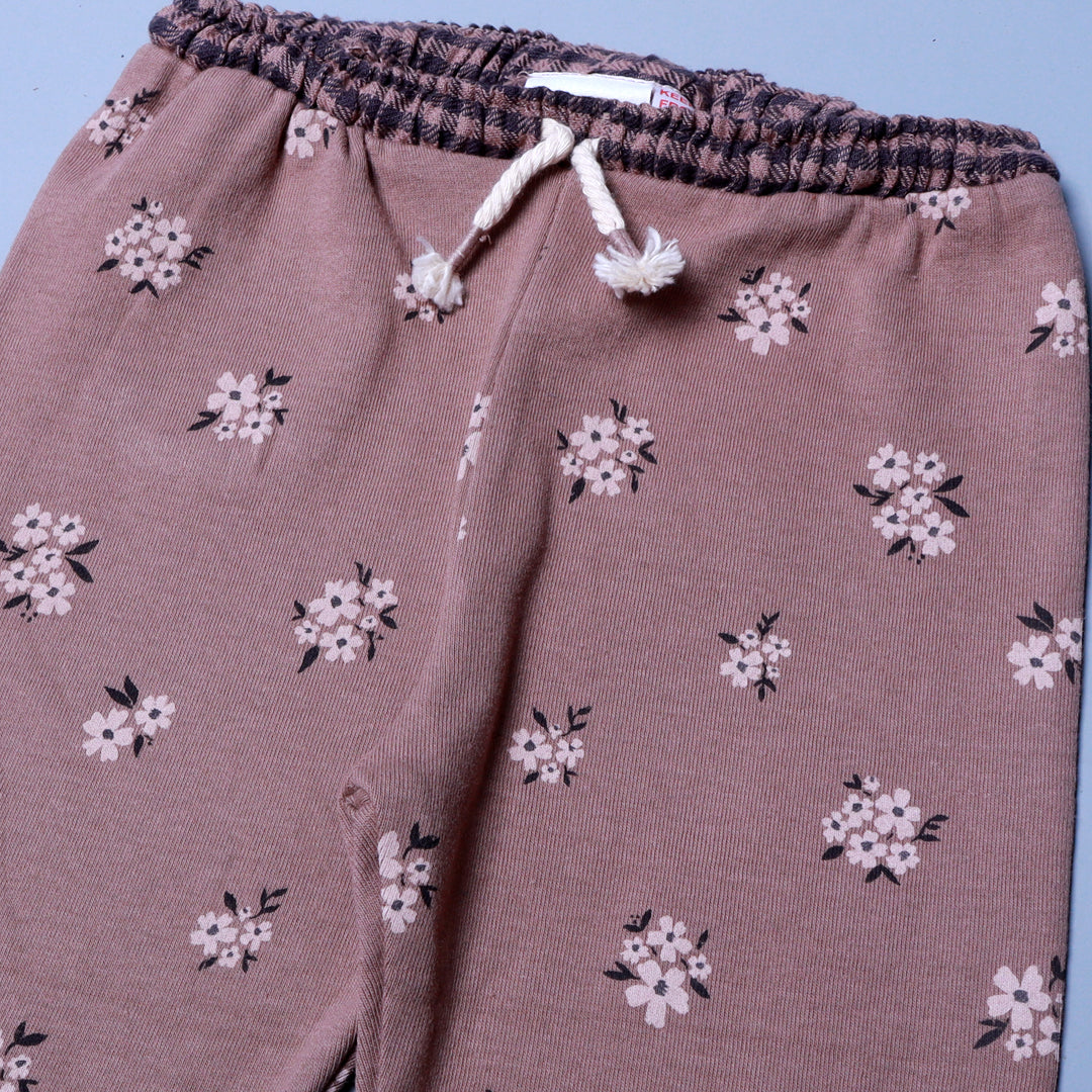 BROWN FLOWERS PRINT WITH POCKET RIBBED FABRIC PAJAMA TROUSER Secondary image