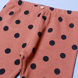 BROWN WITH POLKA DOTS RIBBED FABRIC PAJAMA TROUSER