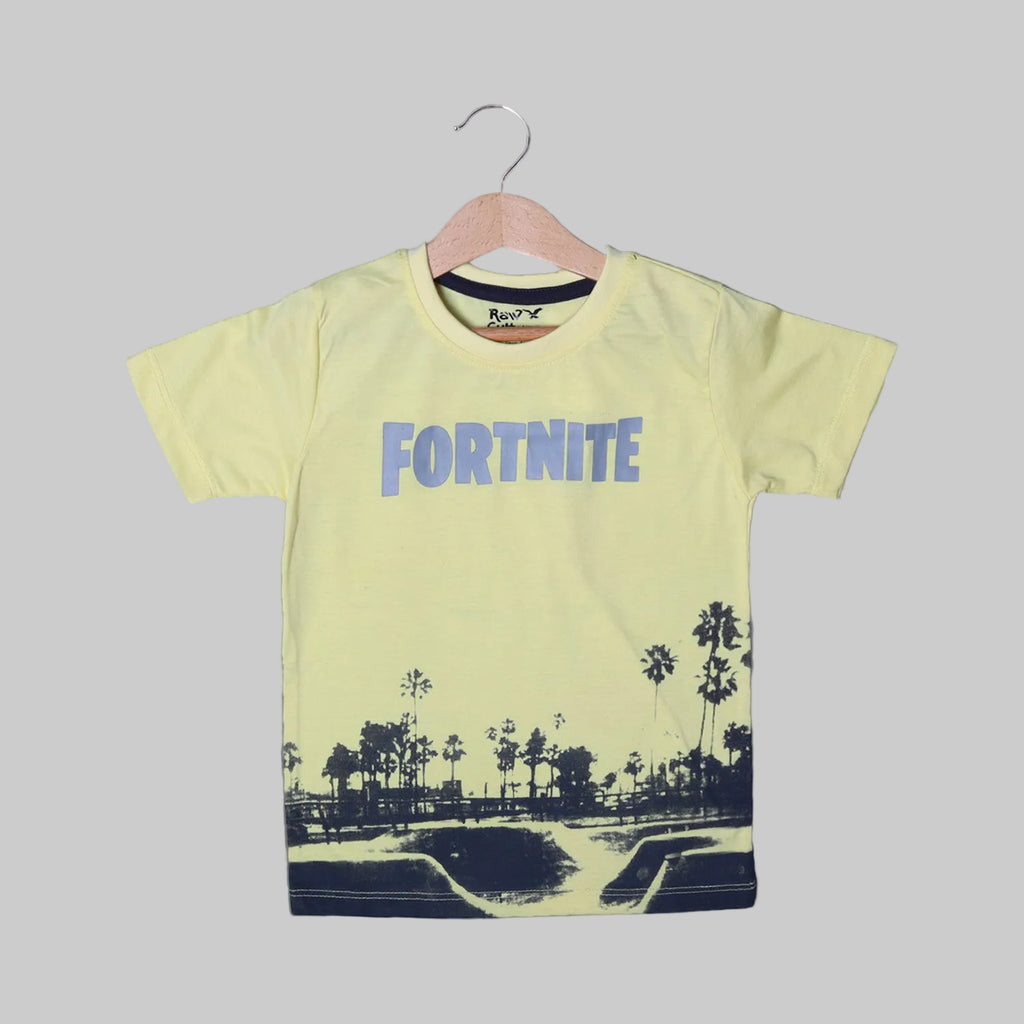 YELLOW FORTNITE PRINTED HALF SLEEVES T-SHIRT