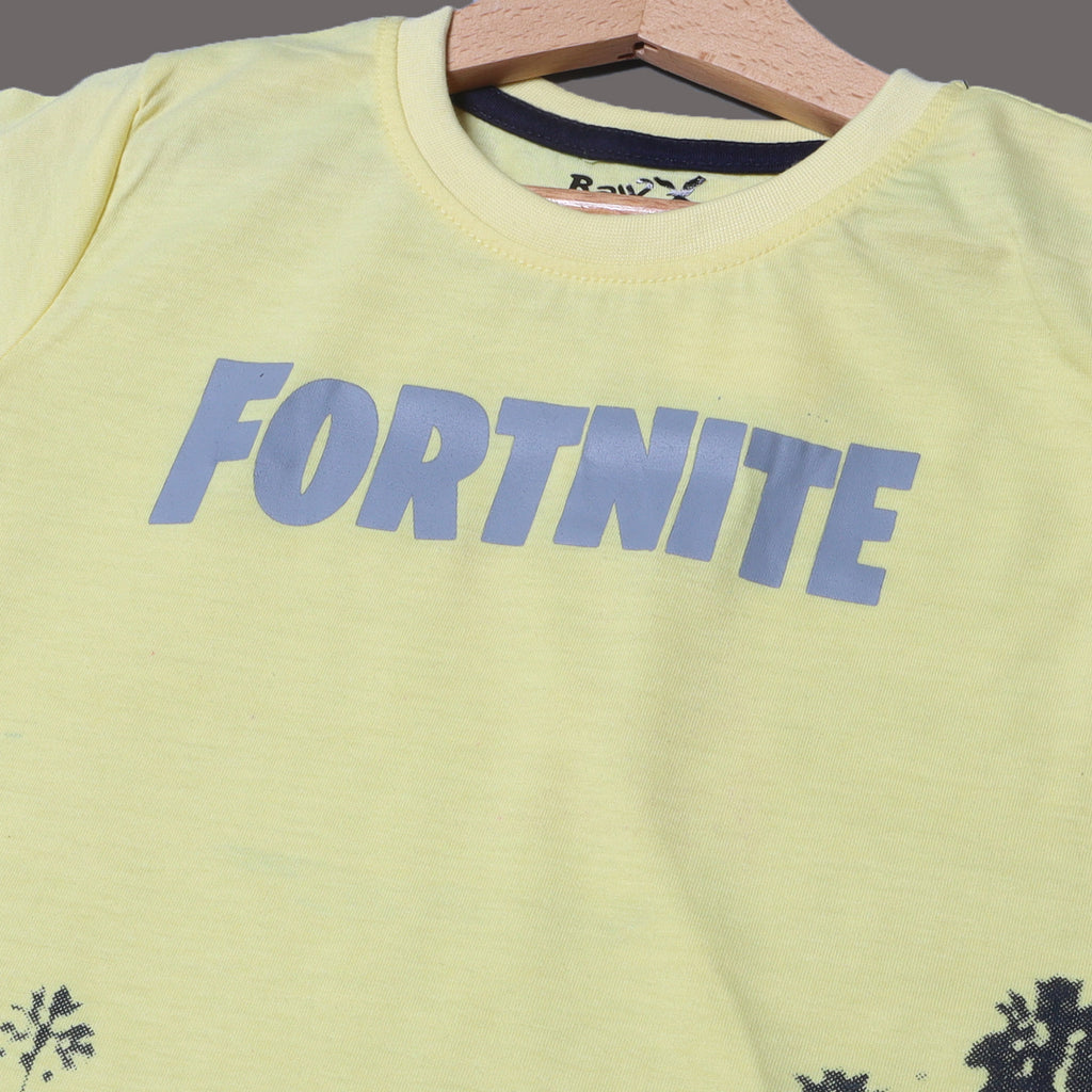 YELLOW FORTNITE PRINTED HALF SLEEVES T-SHIRT