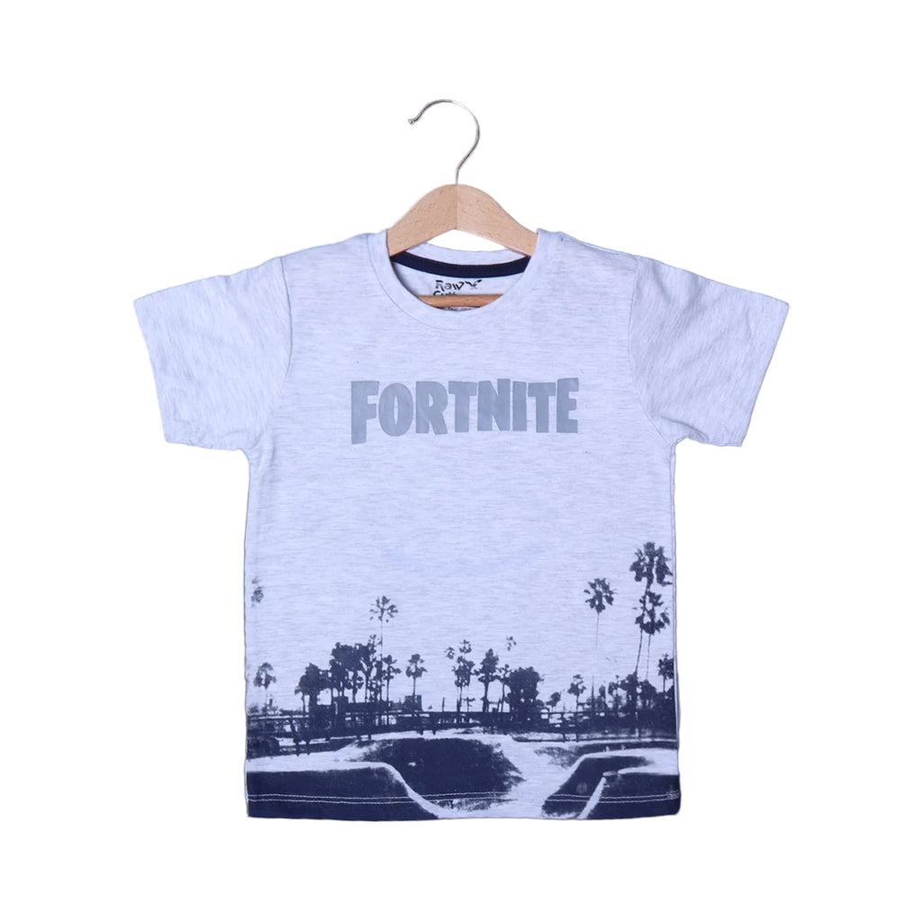 ASH WHITE FORTNITE PRINTED HALF SLEEVES T-SHIRT