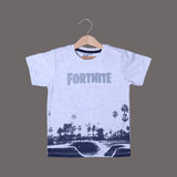 ASH WHITE FORTNITE PRINTED HALF SLEEVES T-SHIRT