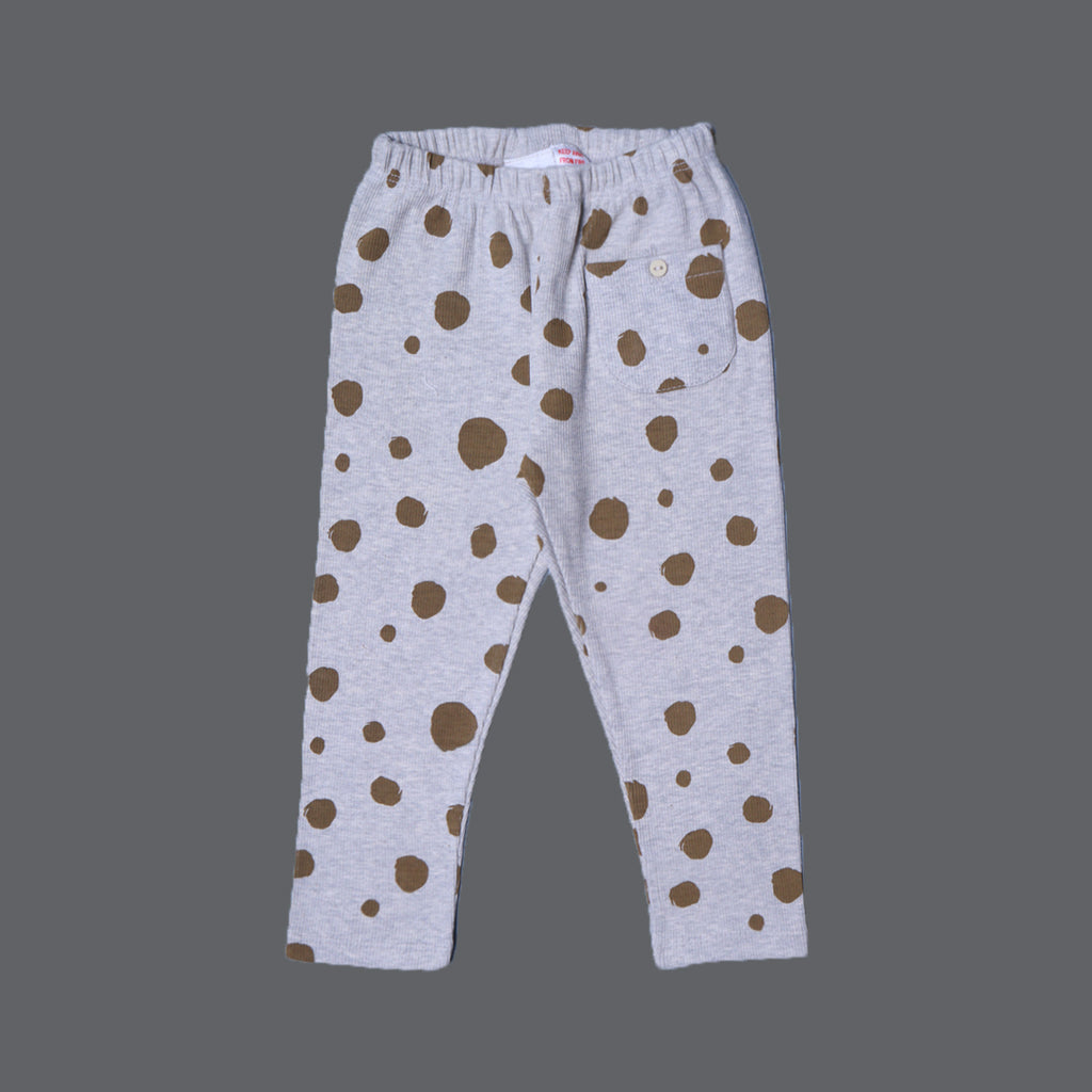 GREY WITH GREEN POLKA DOT WITH POCKET RIBBED FABRIC PAJAMA TROUSER