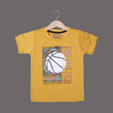 MUSTARD BASKET BALL PRINTED HALF SLEEVES T-SHIRT